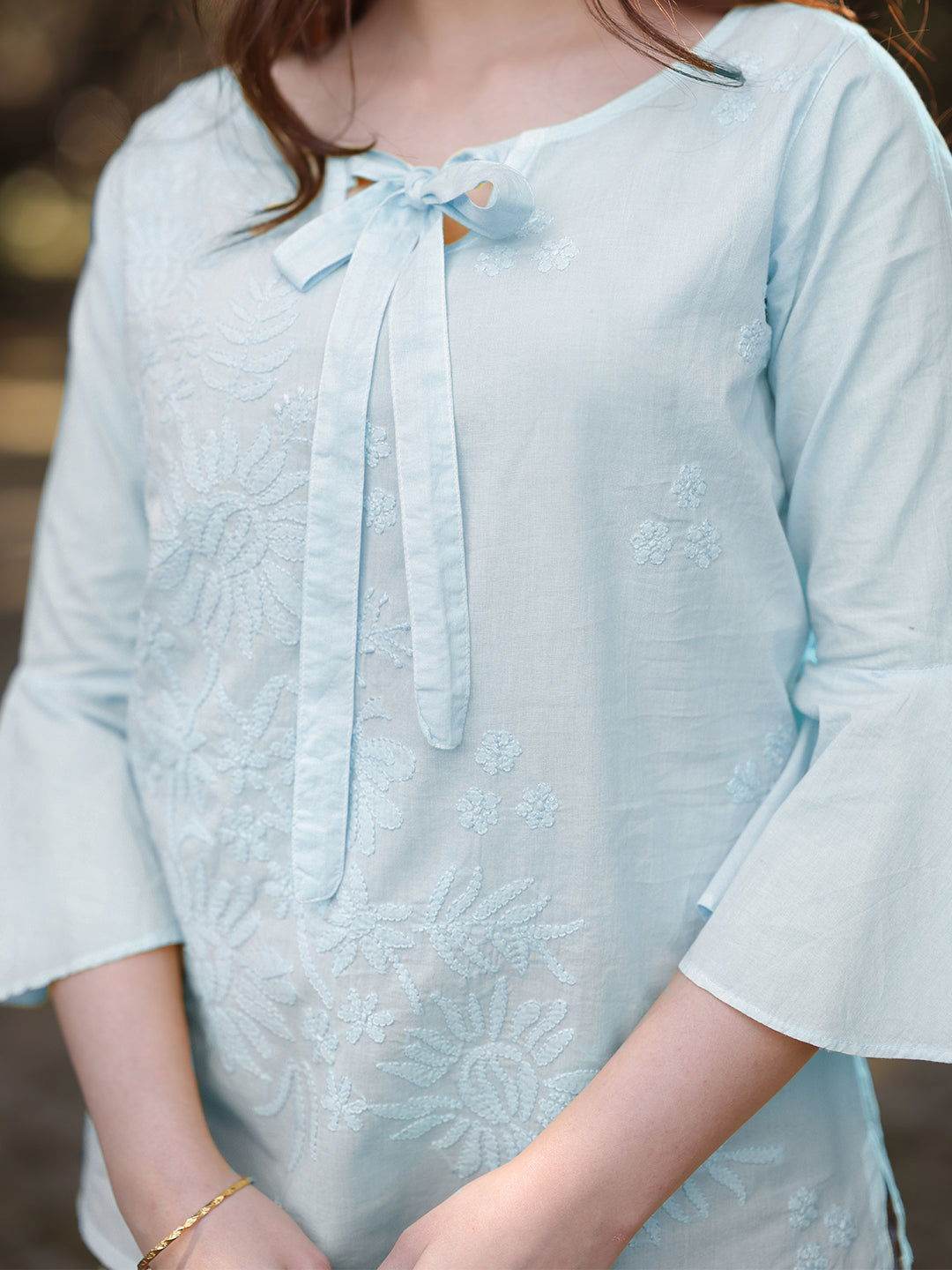 IQRA Chikankari Cotton Bell Sleeves Top - KRI CHIKANKARI